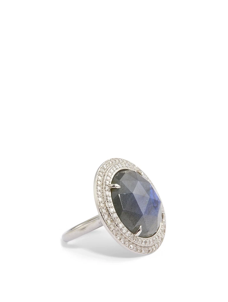 Silver Labradorite Ring With Diamonds