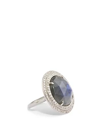 Silver Labradorite Ring With Diamonds