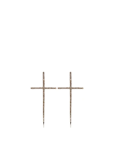 Silver Spike Cross Earrings With Diamonds