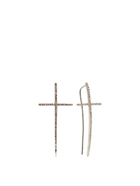 Silver Spike Cross Earrings With Diamonds