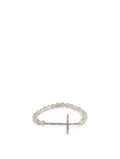 Labradorite Beaded Bracelet With Diamond Cross