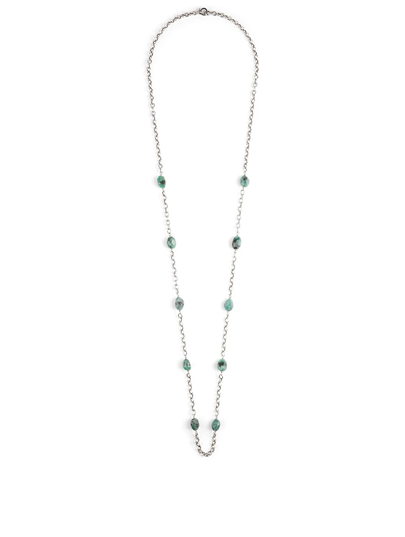 Silver Chain Necklace With Emeralds