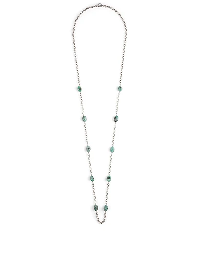 Silver Chain Necklace With Emeralds