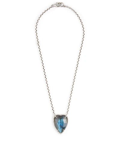 Silver Necklace With Labradorite And Diamond Heart Pendant