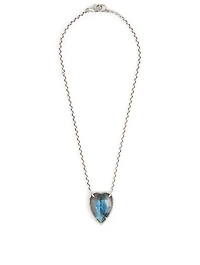 Silver Necklace With Labradorite And Diamond Heart Pendant