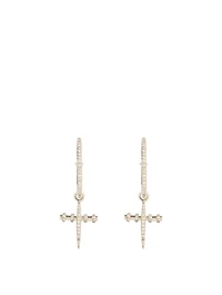 Silver Dagger Cross Hoop Earrings With Diamonds