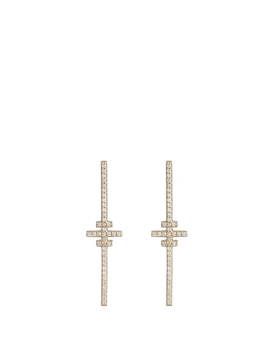 Silver Three Bar Spike Earrings With Diamonds