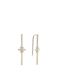 Silver Three Bar Spike Earrings With Diamonds