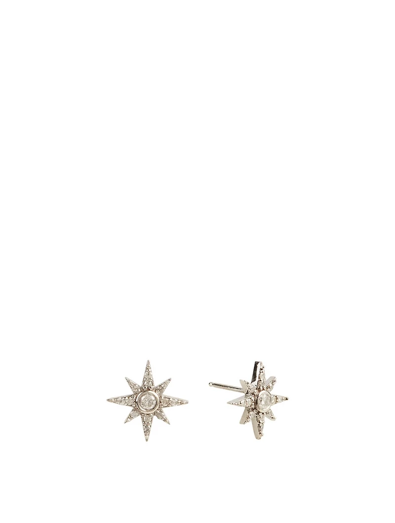 Silver Northstar Starburst Stud Earrings With Diamonds