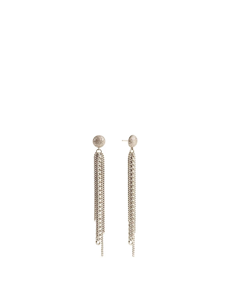 Silver Dome Fringe Drop Earrings With Diamonds