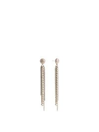 Silver Dome Fringe Drop Earrings With Diamonds