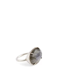 East West Silver Labradorite Ring With Diamonds