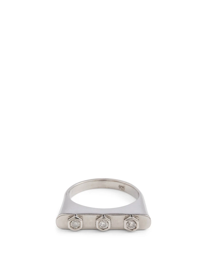Silver Tower Ring With Diamonds