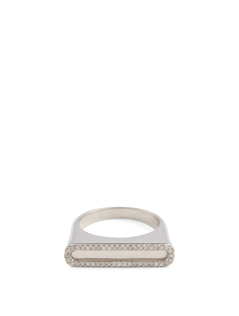 Silver Tower Outline Frame Ring With Diamonds