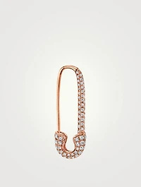 18K Rose Gold Left Safety Pin Earring With Diamonds