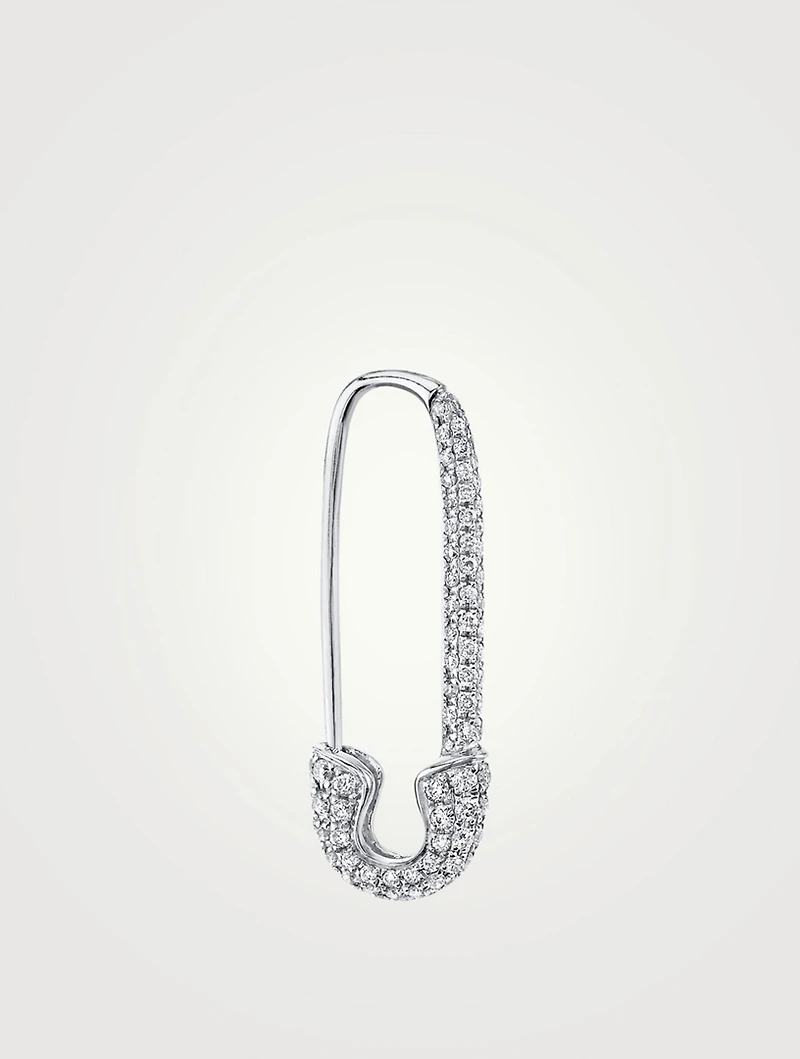18K Gold Left Safety Pin Earring With Diamonds