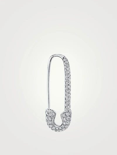 18K Gold Left Safety Pin Earring With Diamonds