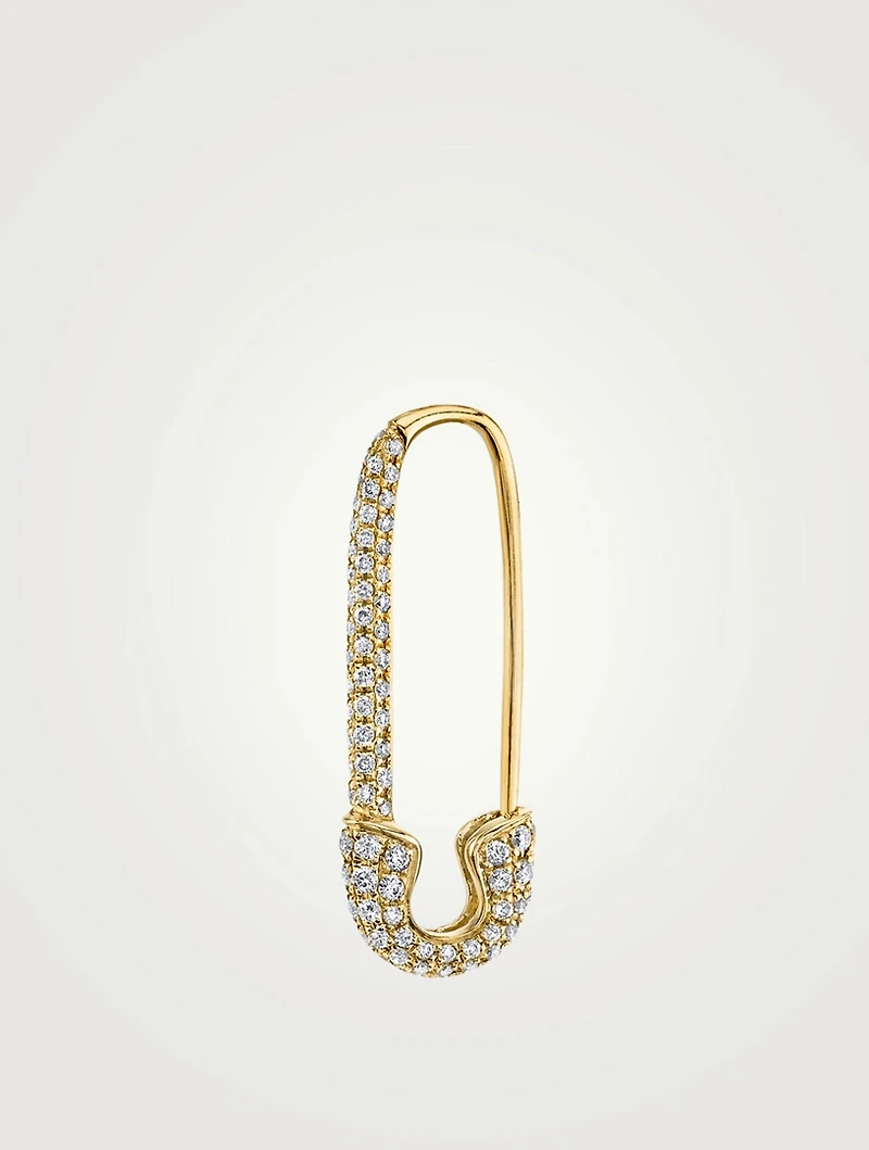 18K Gold Right Safety Pin Earring With Diamonds