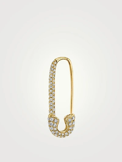 18K Gold Right Safety Pin Earring With Diamonds