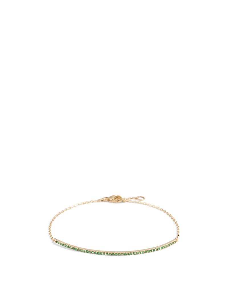 18K Gold Bar Bracelet With Emerald