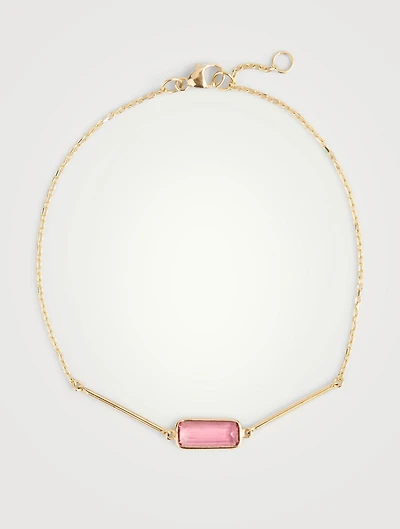 18K Gold Bar Bracelet With Rubellite