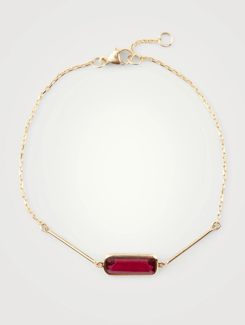18K Gold Bar Bracelet With Rubellite