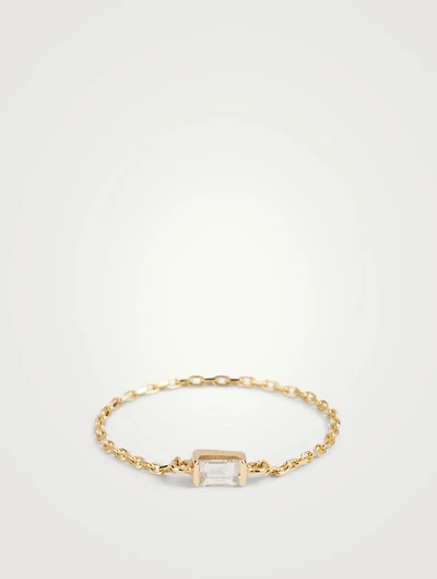 18K Gold Petite Diamond Baguette Chain Ring