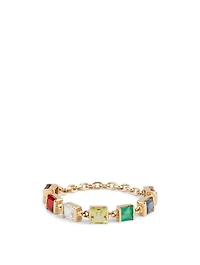 18K Gold Chain Ring With Rainbow Stones