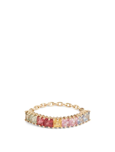 18K Gold Sapphire Rainbow Bar Chain Ring