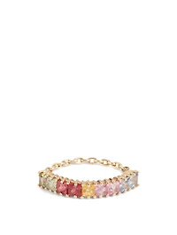 18K Gold Sapphire Rainbow Bar Chain Ring