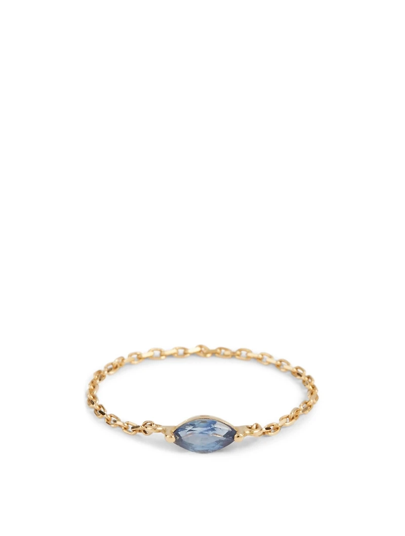 18K Gold Marquise Sapphire Chain Ring