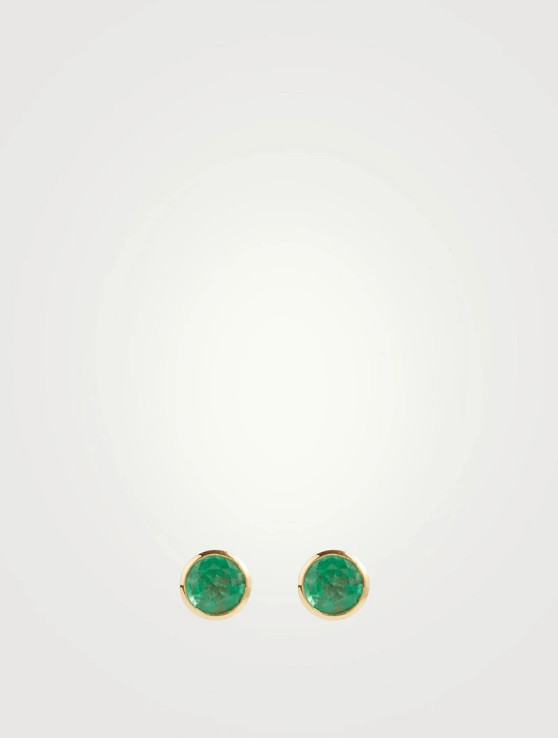 18K Gold Round Emerald Stud Earrings