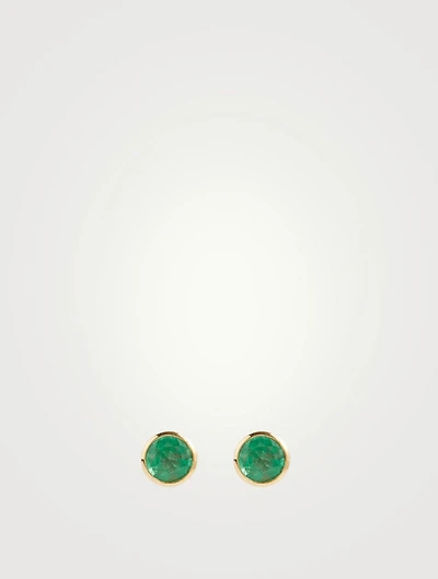 18K Gold Round Emerald Stud Earrings