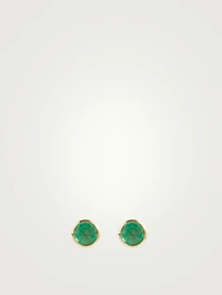 18K Gold Round Emerald Stud Earrings