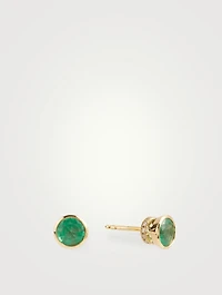 18K Gold Round Emerald Stud Earrings