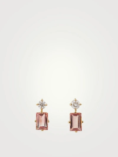 18K Gold Deco Earrings With Pink Tourmaline And Diamonds