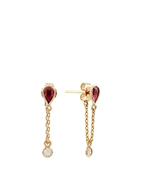18K Gold Drop Chain Earrings With Rubies And Diamonds