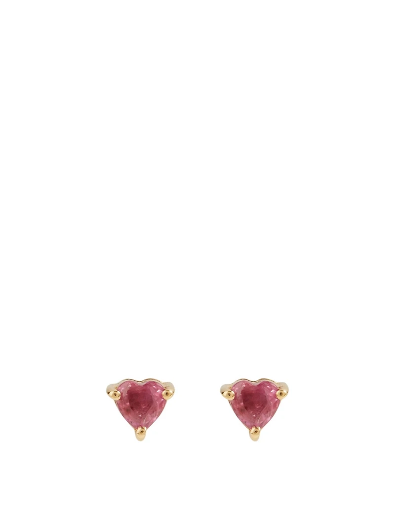 18K Gold Ruby Heart Stud Earrings
