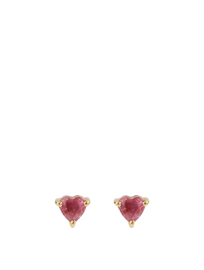 18K Gold Ruby Heart Stud Earrings