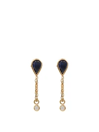 18K Gold Drop Chain Earrings With Sapphire And Diamonds