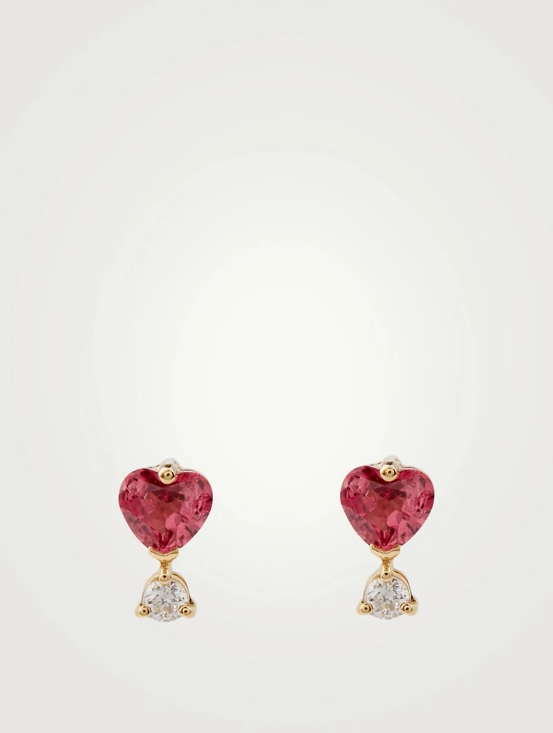 18K Gold Love Earrings With Spinel And Diamonds