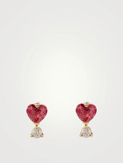 18K Gold Love Earrings With Spinel And Diamonds