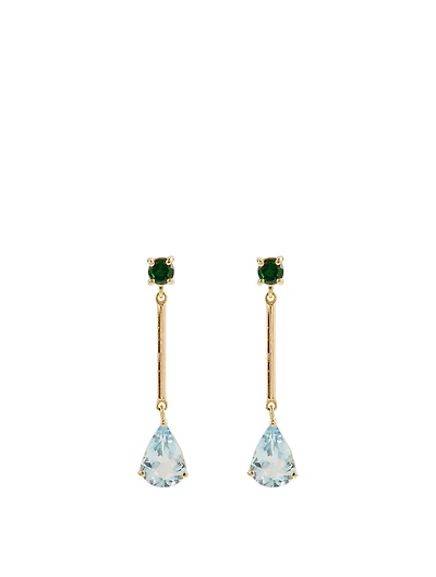 18K Gold Raindrop Earrings With Tsavorite And Aquamarine