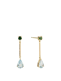 18K Gold Raindrop Earrings With Tsavorite And Aquamarine