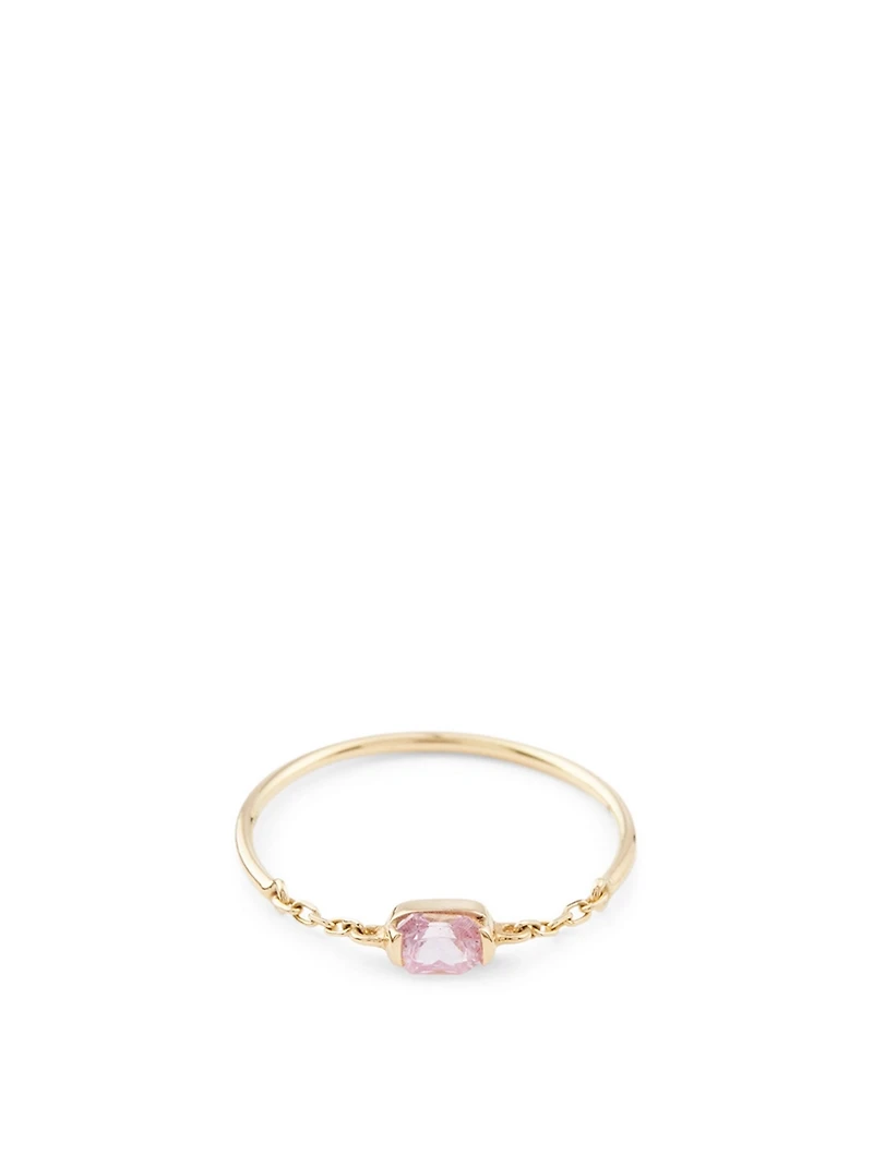 18K Gold Half Chain Ring With Pink Sapphire