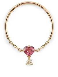 18K Gold Half Chain Ring With Pink Spinel And Diamond