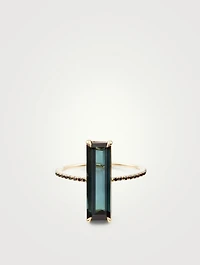 18K Gold Ring With Indicolite And Black Diamonds