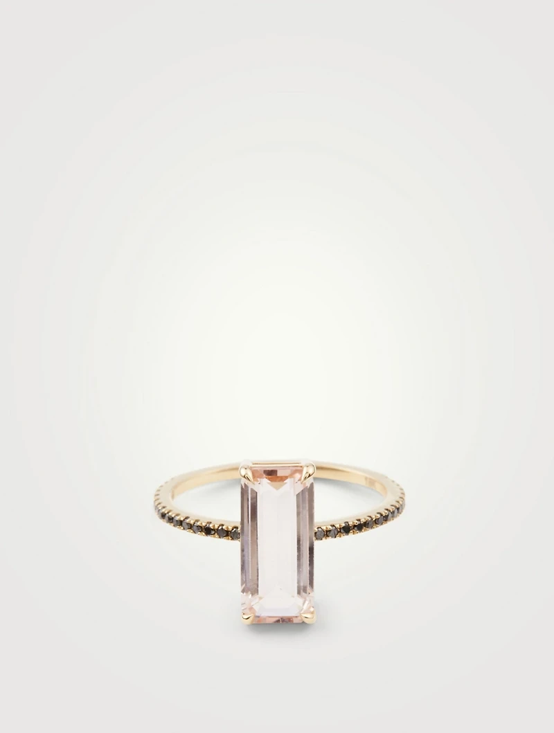 18K Gold Ring With Morganite And Black Diamonds