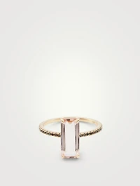 18K Gold Ring With Morganite And Black Diamonds