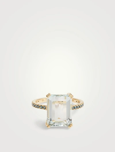 18K Gold Ring With Aquamarine And Blue Diamonds